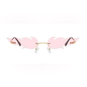 Rimless Pink Flame Sunglasses with Gold Bridge